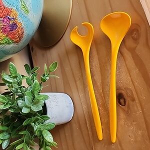 Vintage ROSTI Denmark Erik Lehmann yellow mepal Salad Servers